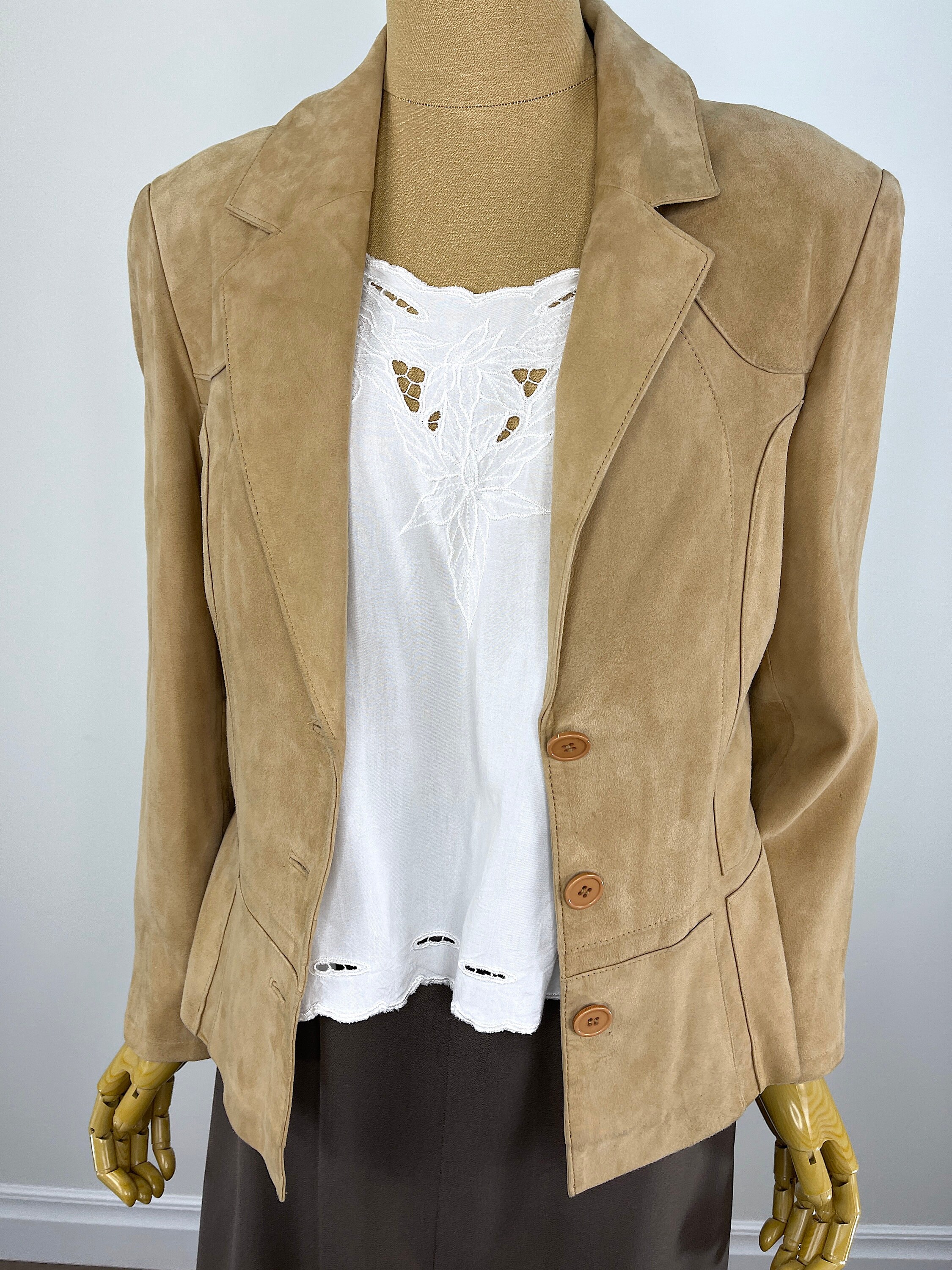 Vintage 1990s/2000s Beige Goat Suede Coat by Vakko Sport