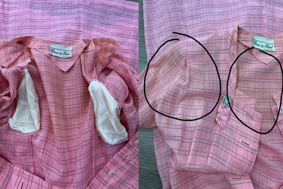 Vintage 1950s Pale Pink Striped Sheer Shirtwaist … - image 9