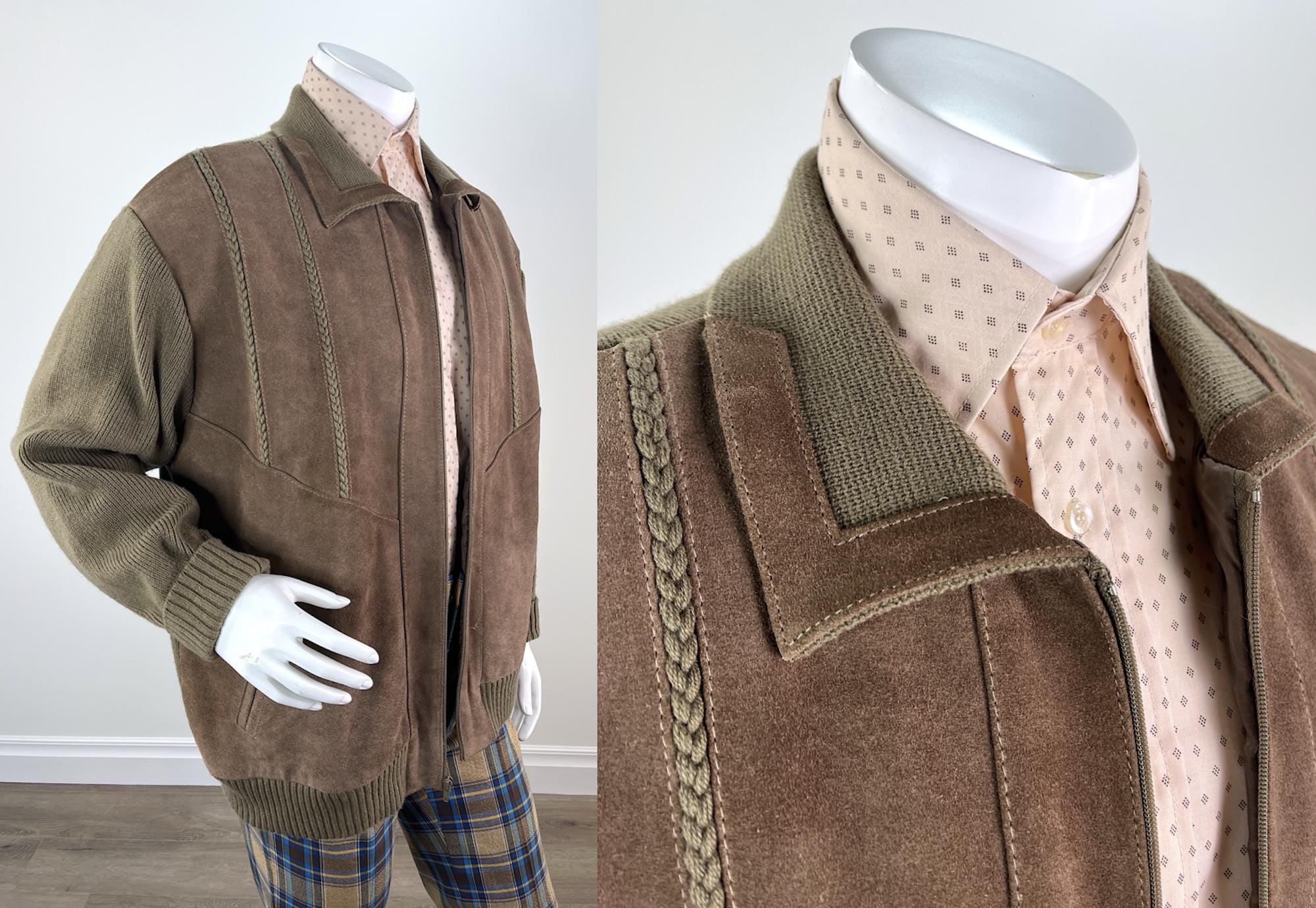 Vintage Late 1970s/early 1980s Men's Brown Suede and Knit Sweater