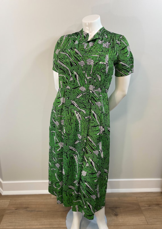 Vintage Emerald Green Print Dress. 1980s Does 194
