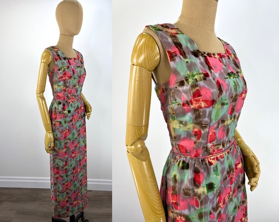 Vintage 1960s Red, Pink, Green and Chocolate Floc… - image 3