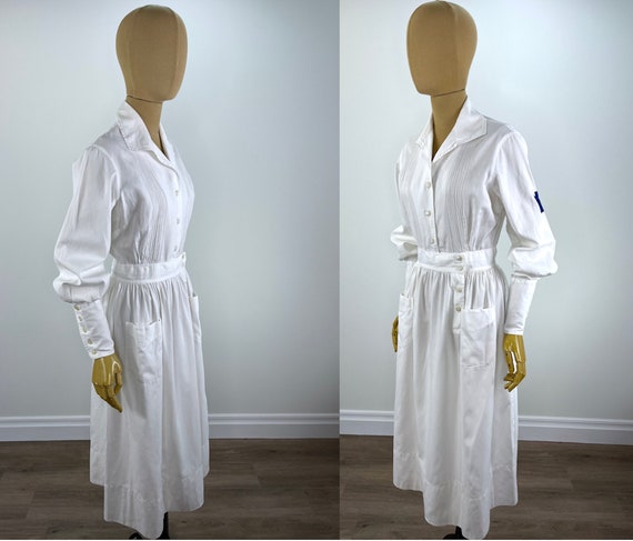 Vintage 1940s White Cotton Nurse Uniform With Emb… - image 3