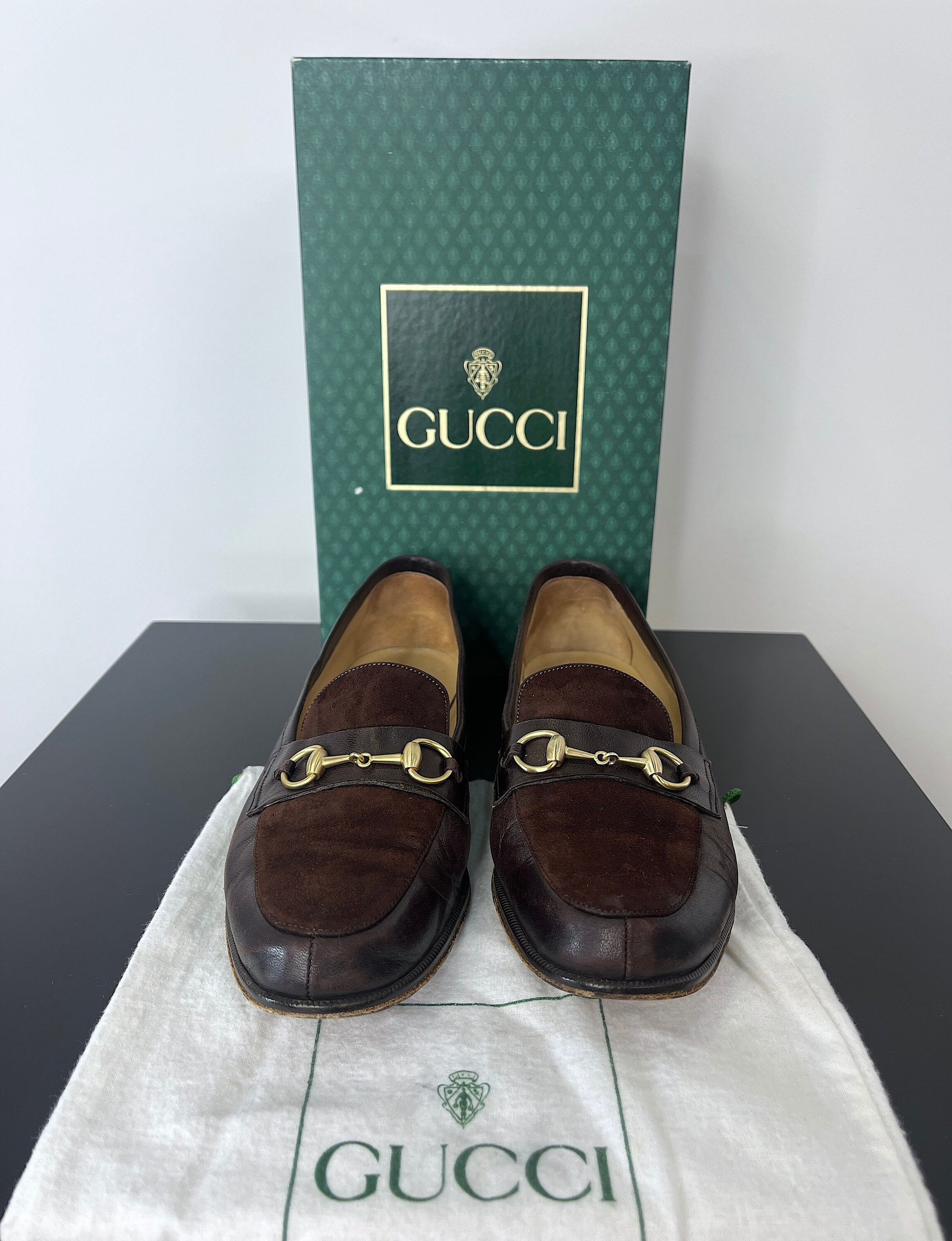 Vintage 1980s Gucci Horsebit Loafer in Brown Leather and Suede 