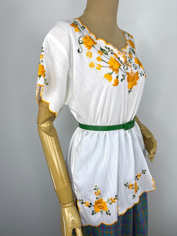 Vintage 1960s/1970s White Boho Blouse with Yellow… - image 6