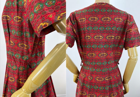 Vintage 1950s Red Cotton Print Shirtwaist Dress. … - image 8