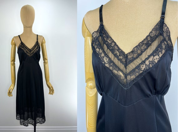 Vintage 1950/1960s Black Slip with Lace Insets - image 1