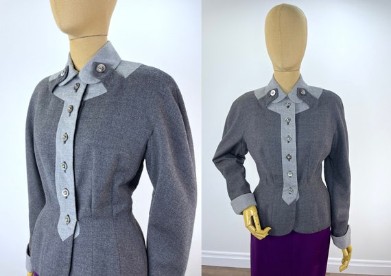 1950s Fitted Blazer in Pink and Gray Stripe main image 1
