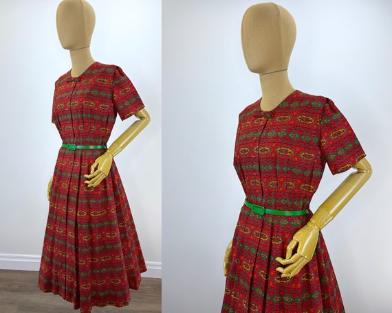 Vintage 1950s Red Cotton Print Shirtwaist Dress. … - image 2