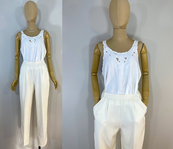 Vintage 1980s Winter White Pleated "Sailor" Pants… - image 2