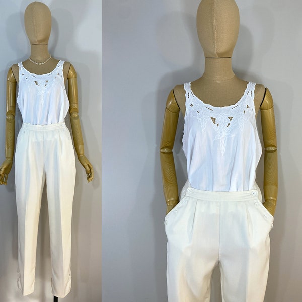 Vintage 1980s Winter White Pleated "Sailor" Pants.  Tapered 1980s "Sailor" Pants with Pockets