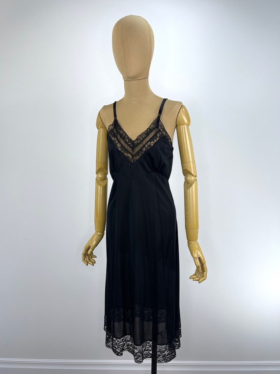 Vintage 1950/1960s Black Slip with Lace Insets - image 3