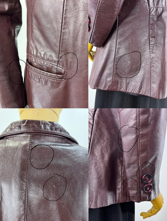 Vintage 1980s Cordovan Leather Coat With Back Shoulder Flanges and