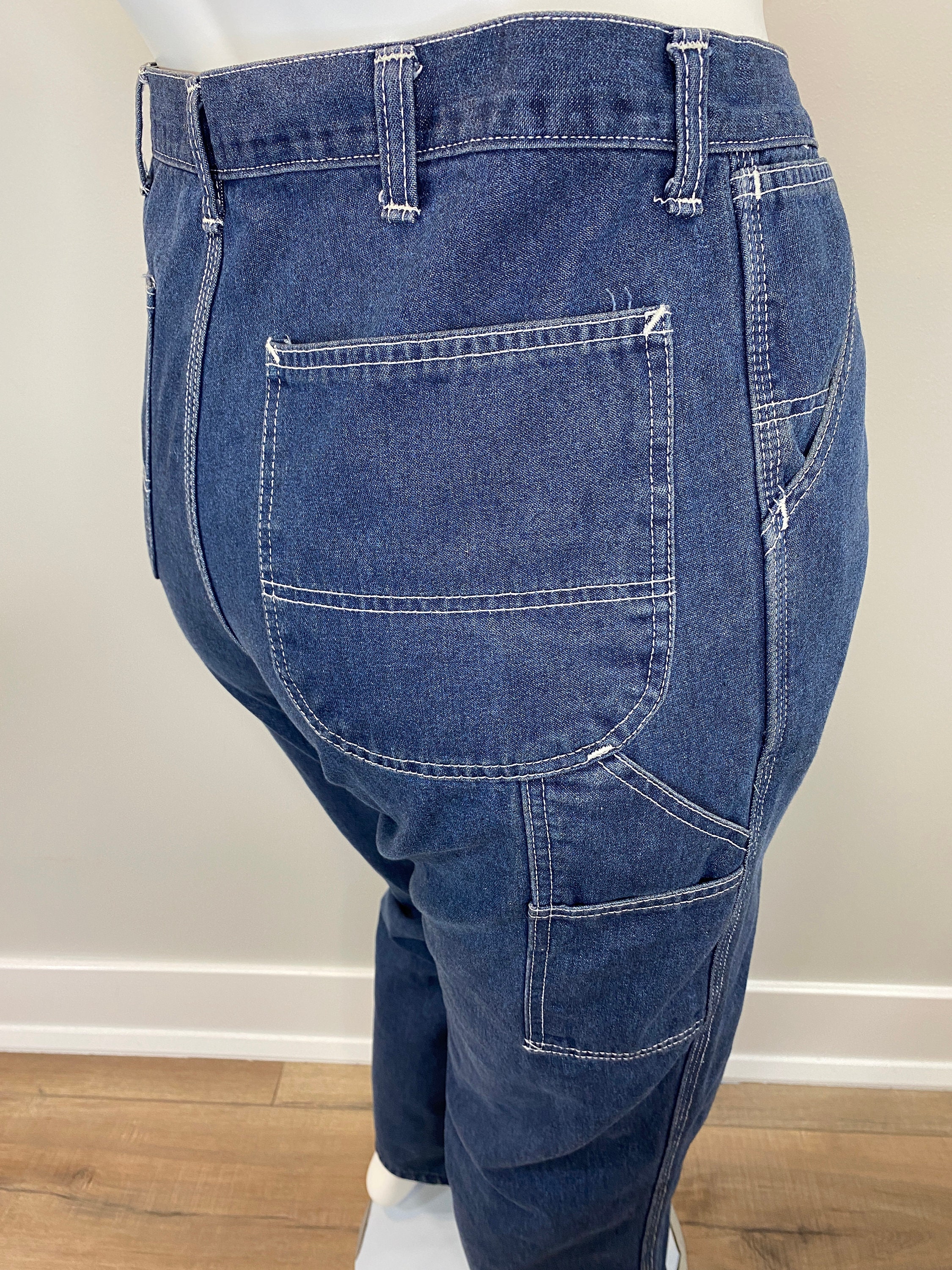 Vintage 1960s Roebucks Denim Carpenter Pants, Size 38 X 30, Blue