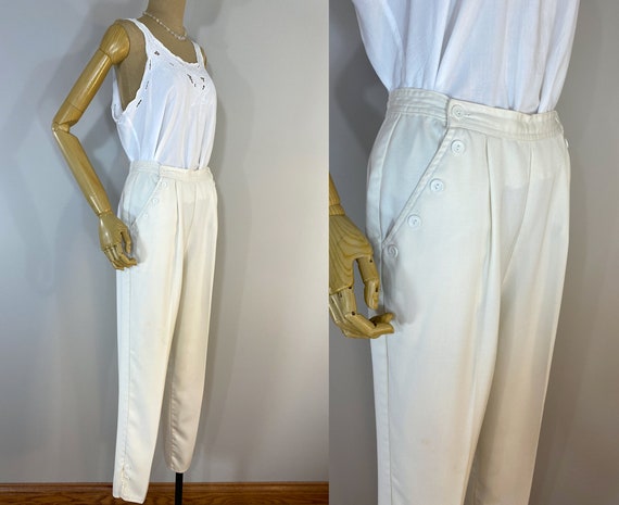 Vintage 1980s Winter White Pleated "Sailor" Pants… - image 4