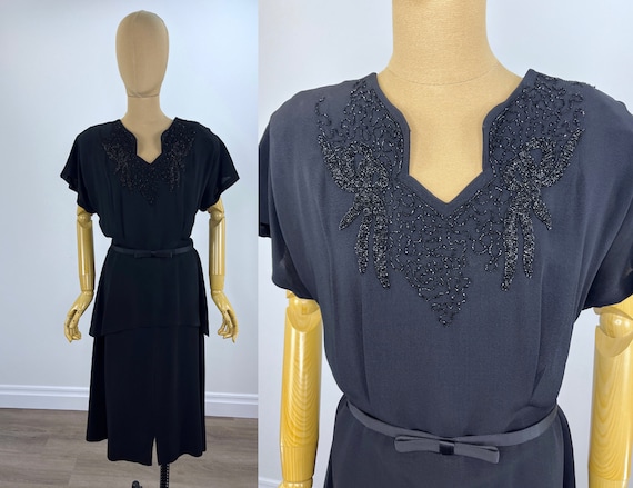 Vintage 1940s Black Crepe Cocktail Dress With Beading, Dolman Sleeve and  Tiered Skirt/long Peplum, Great Vintage Size - Etsy Canada