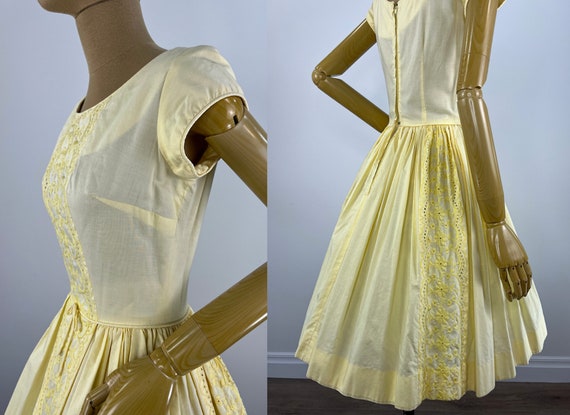 Vintage 1950s Yellow Cotton Dress with a Full Ski… - image 6