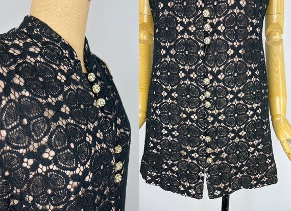 Vintage 1960s Black Illusion Lace Vest/Micro Mini… - image 7