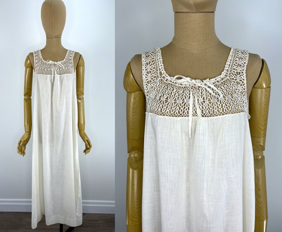 Vintage Early 20th Century Ivory Cotton Chemise w… - image 1