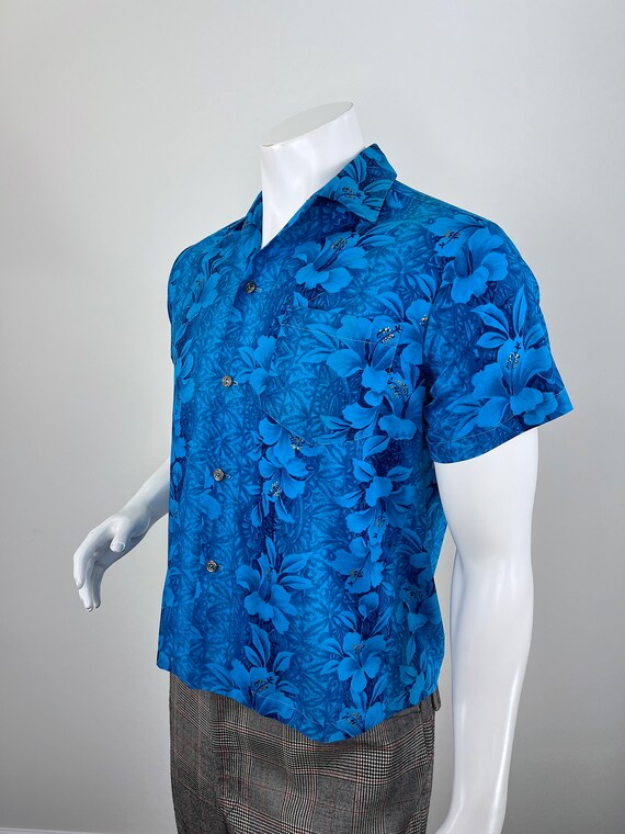 Vintage 1960s Men's Royal Blue Hawaiian HIbiscus … - image 3