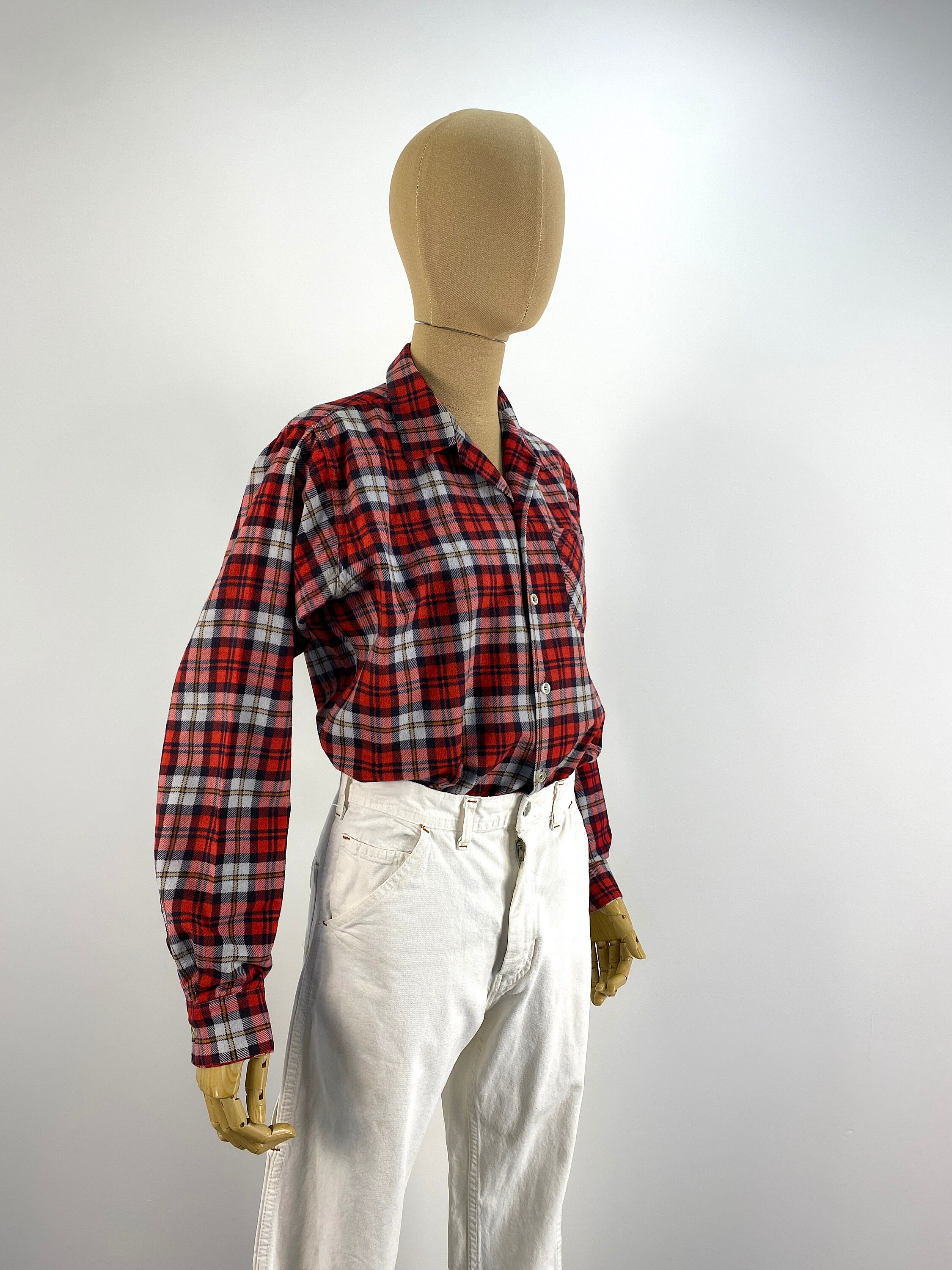 小物 vintage works DH5727 FLANNEL(BLACK) Vintage 1950s Red, White and Black Plaid Flannel Shirt