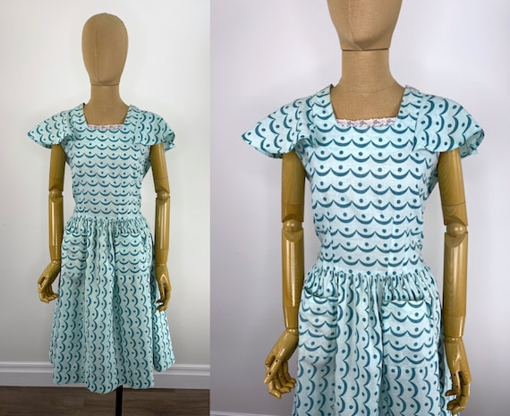 Vintage 1930s/1940s Turquoise Cotton Juniors Dres… - image 1