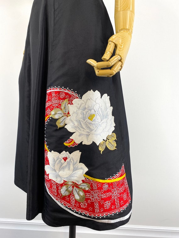 Vintage 1950s Black Taffeta A-Line Skirt with Bro… - image 2
