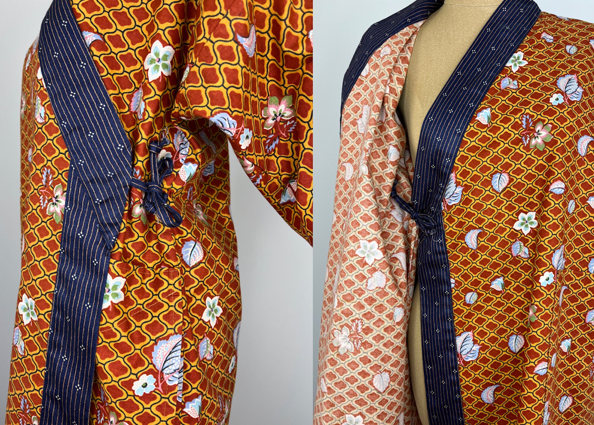 Vintage Japanese Wrap Style Robe With Sash/obi. Vintage Banana Belt ...