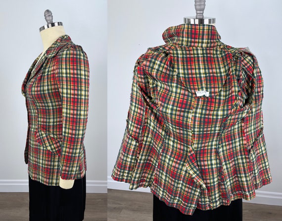 Vintage 1970s Red and Green Plaid Seersucker Blaz… - image 5