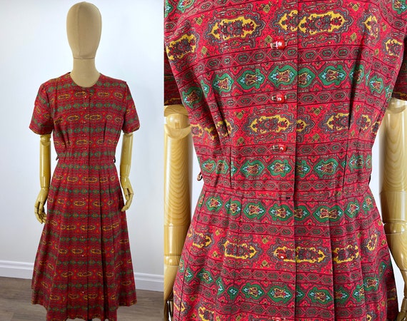 Vintage 1950s Red Cotton Print Shirtwaist Dress. … - image 9