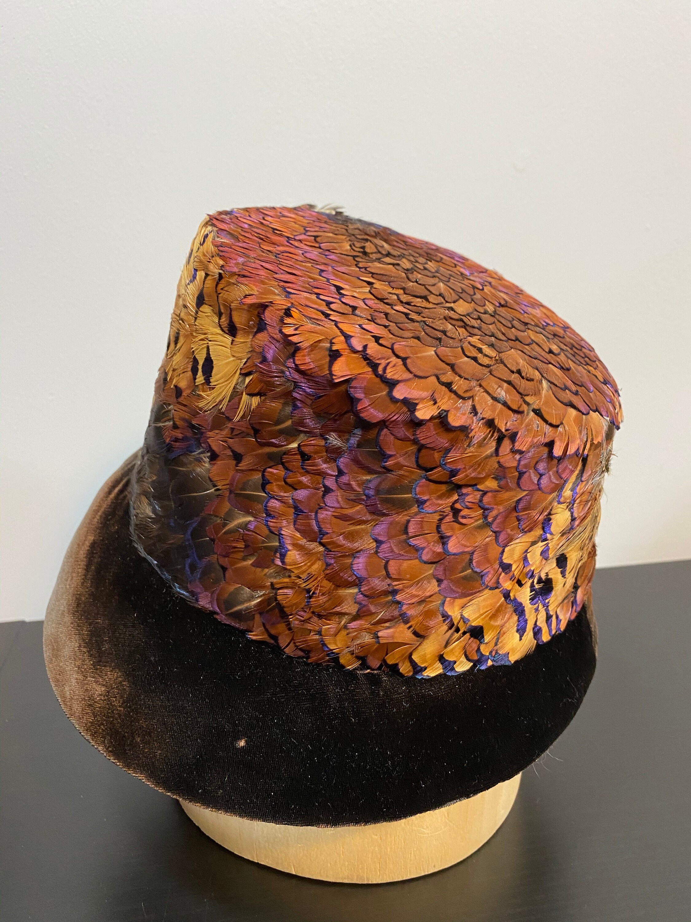 Vintage Feather and Dark Brown Velvet Handmade Bucket Hat - Etsy