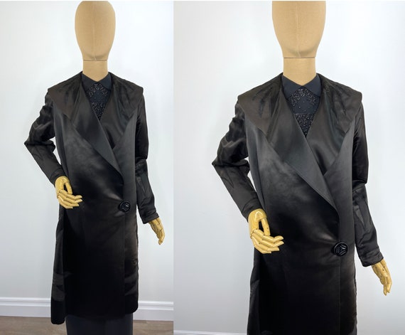 Vintage 1920s Black Silk Satin Coat with Braided … - image 1