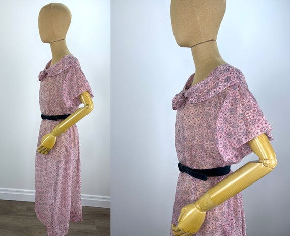 Vintage 1950s Sheer Pink Day Dress.  Pink with Bl… - image 4