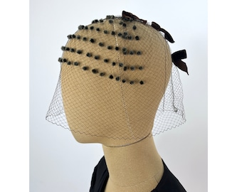 Vintage 1950s Brown Velvet Bow Whimsey Fascinator Vintage 1950s Brown Velvet Circle Fascinator With Brown Veil  main image 4