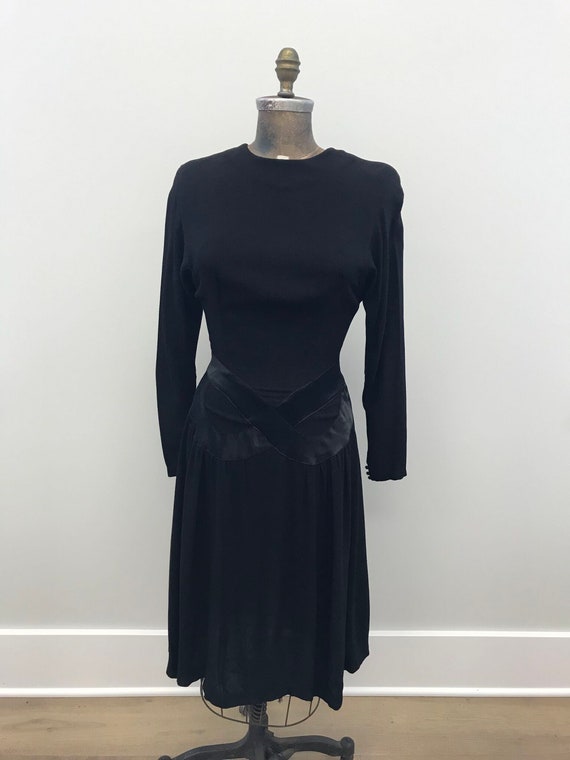 Late 1930s/Early 1940s Black Crepe Cocktail Dress