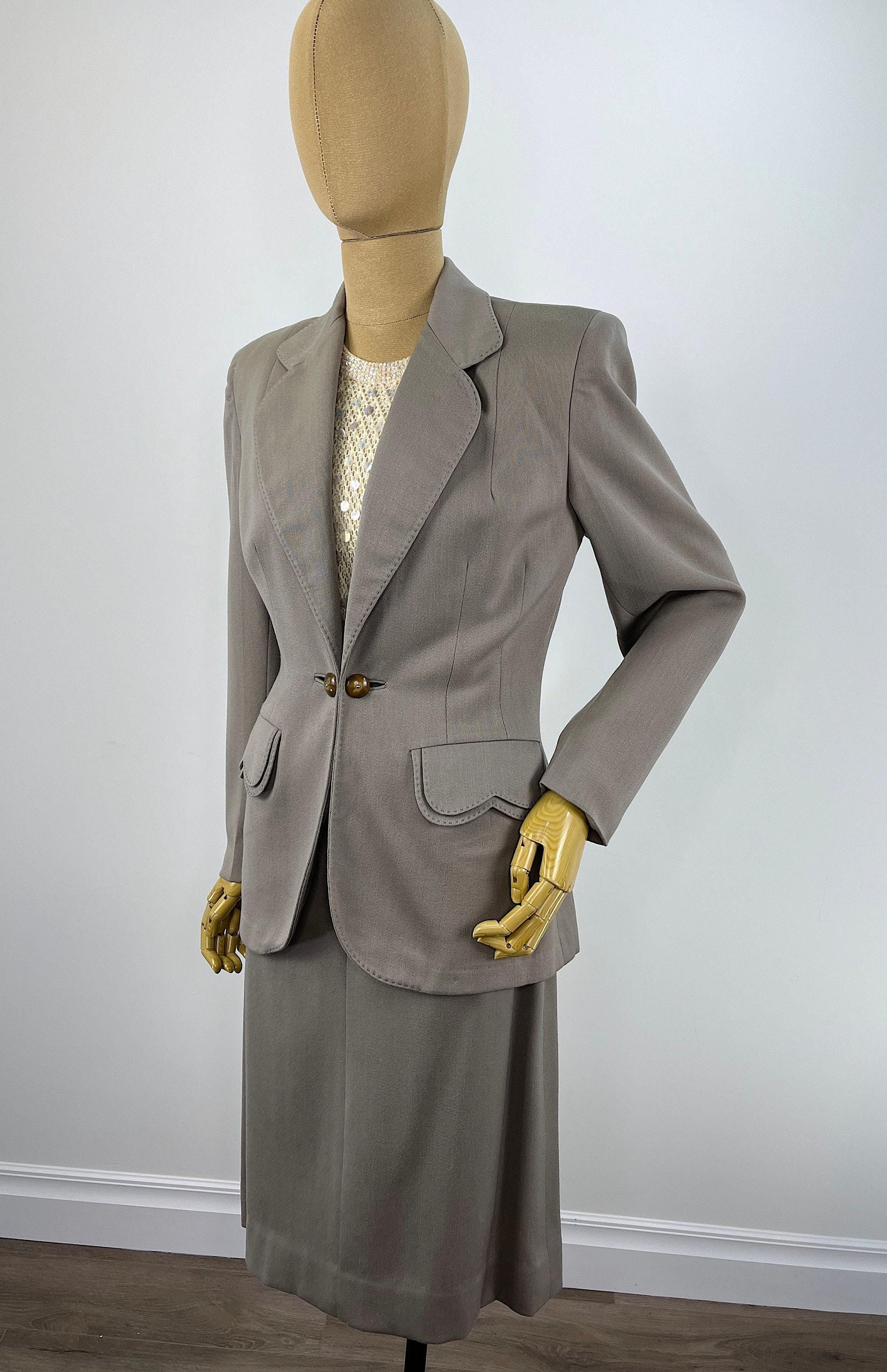 Vintage Skirt Suit Late 1940s Early 1950s Wool Gabardine Double