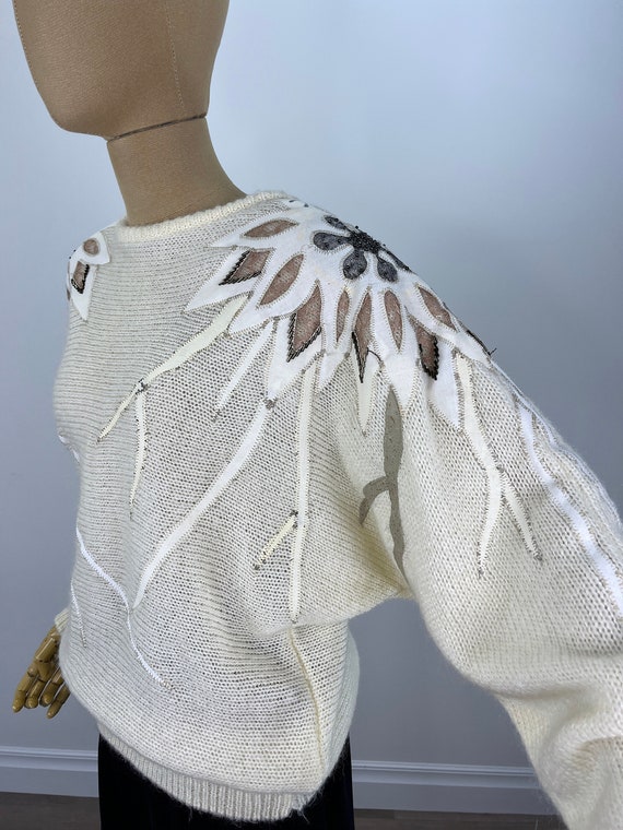 Vintage 1980s Embellished Oversized Ivory Sweater… - image 3