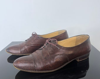 Zapatos Oxford Gucci vintage de los años 80 en piel de lagarto marrón, talla 38 (EE. UU. 7 1/2)