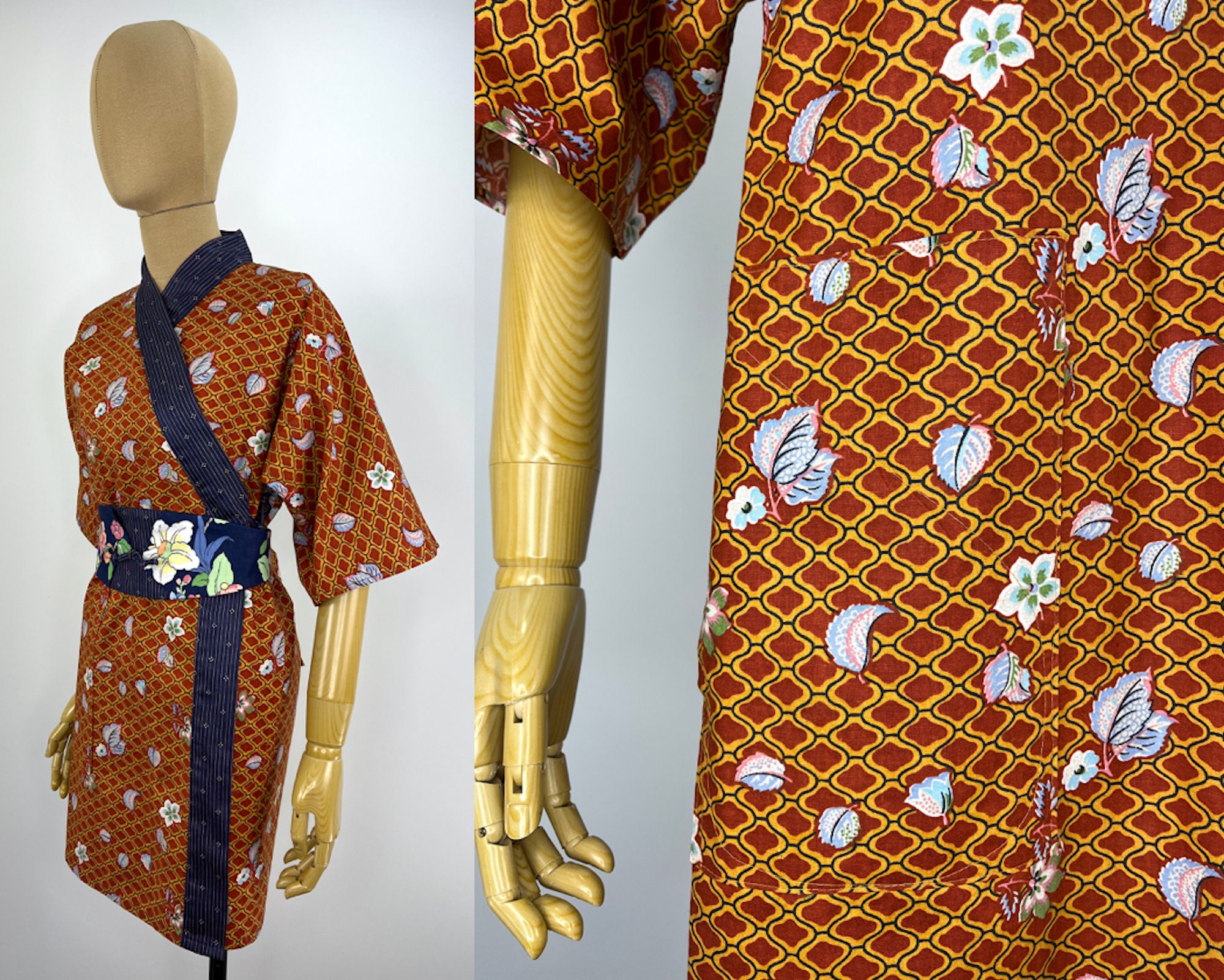 Vintage Japanese Wrap Style Robe With Sash/obi. Vintage Banana Belt ...