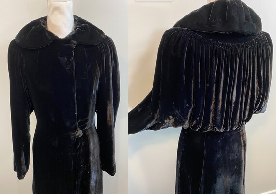 Vintage 1930s Black Silk Velvet Evening Coat with