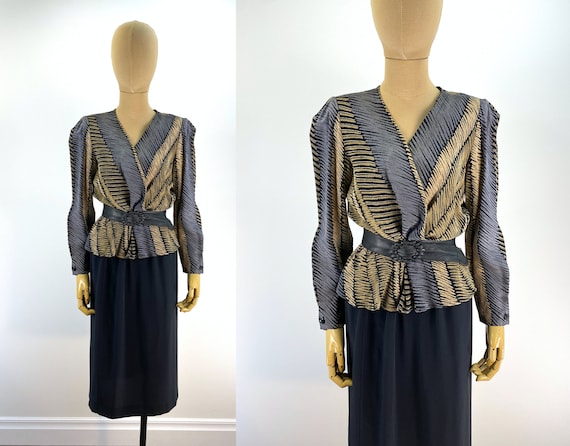 Vintage 1980s Secretary Dress, Blouse with Surpli… - image 1