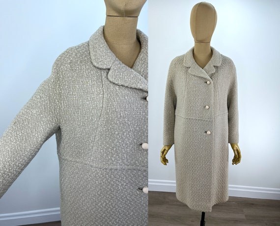 【CLASSICO】 Vintage Coat SE / FLCCDA2U11 Vintage 1960s Beige Wool Boucle Coat, Raglan Sleeve & Silk