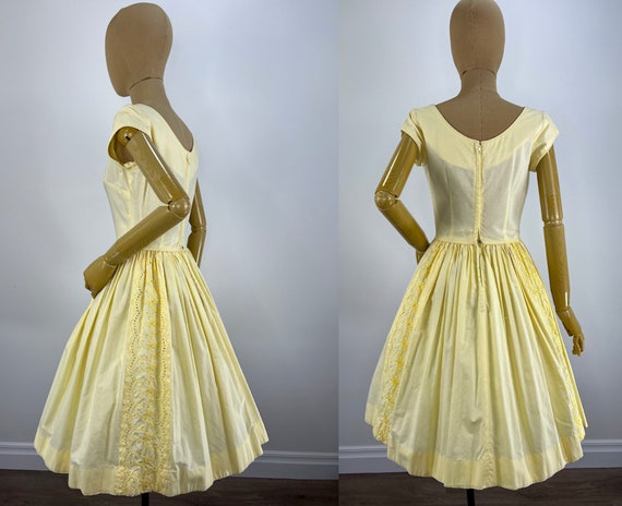 Vintage 1950s Yellow Cotton Dress with a Full Ski… - image 4