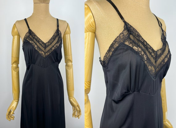 Vintage 1950/1960s Black Slip with Lace Insets - image 2