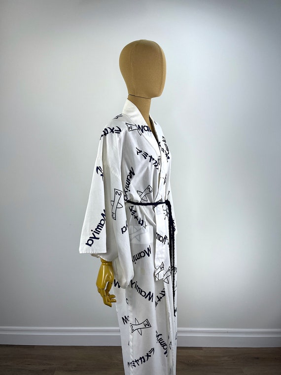 Vintage Yukata/Summer Unisex Kimono in White Cott… - image 3