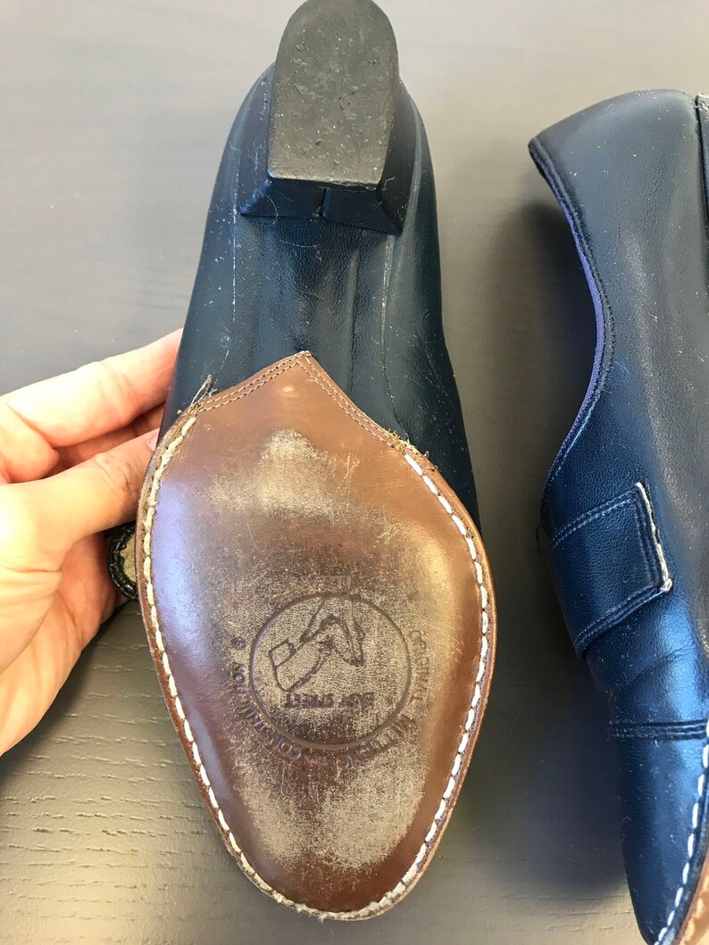 Vintage 1960s Easy Street Navy Blue Leather Shoes Size 75/8 image 8
