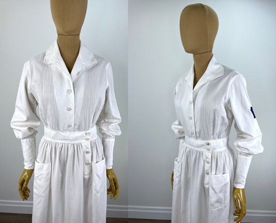 Vintage 1940s White Cotton Nurse Uniform With Emb… - image 5