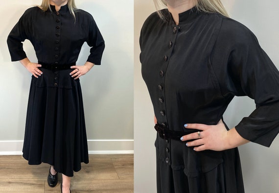 Vintage Late 1940s/early 1950s Black Faille Dress. Full Skirt - Etsy