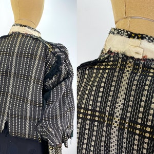 Vintage Victorian/Edwardian Black, Off White and Yellow Woven Bodice. Pigeon Breasted Woven Bodice image 10