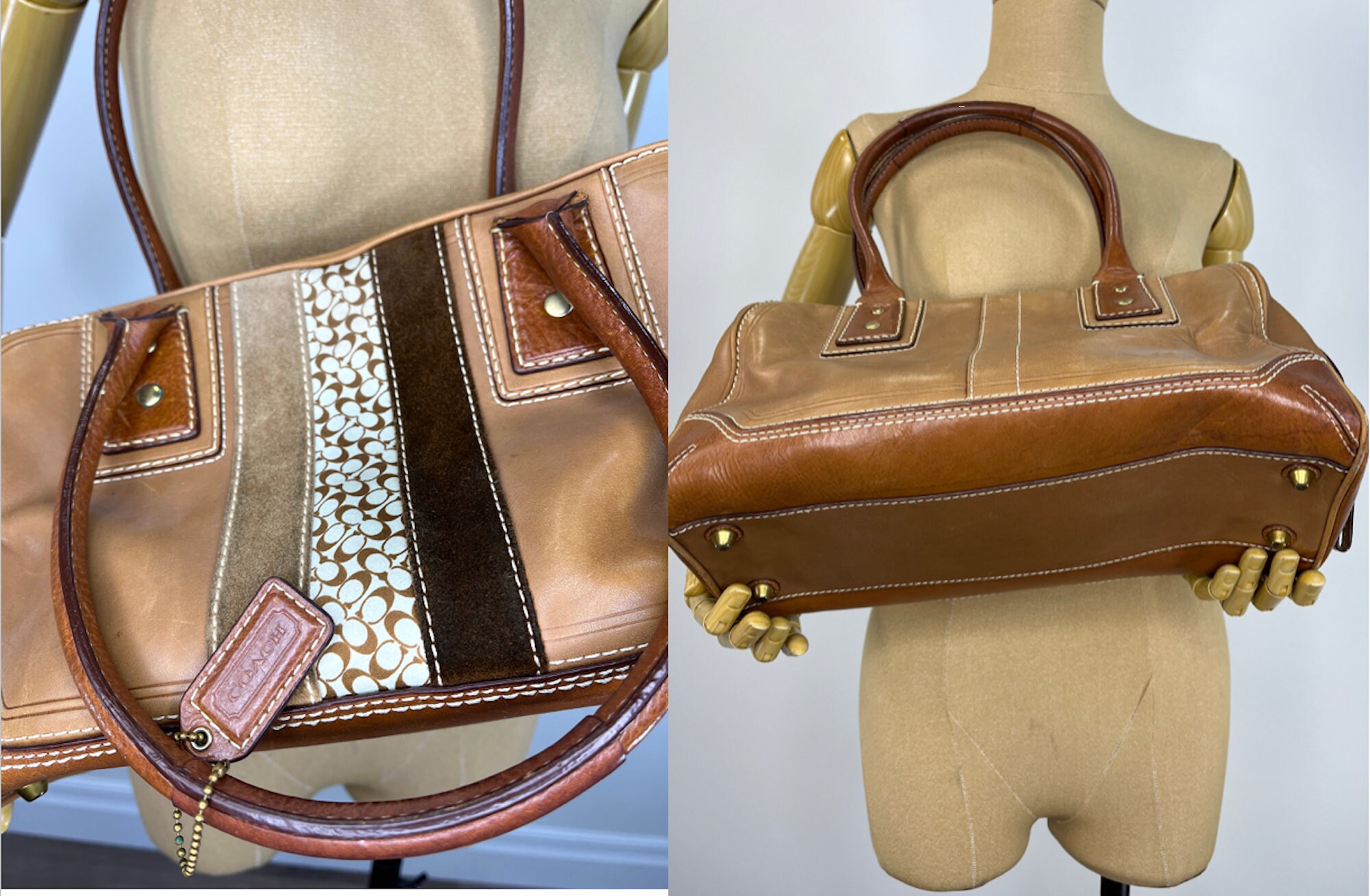 Vintage 2000s Tan and Brown Leather Coach Handbag - Etsy