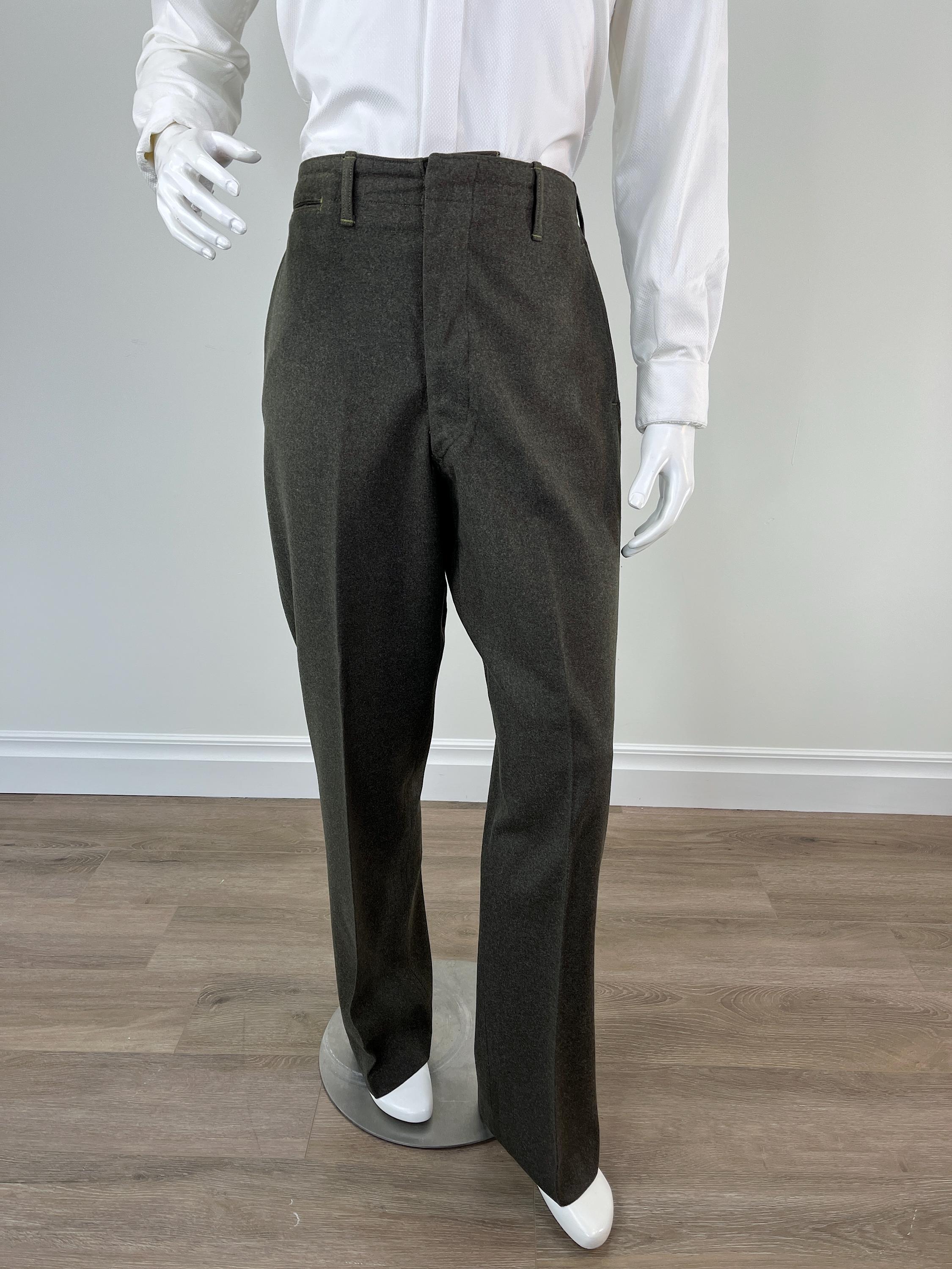Vintage Early 20th Century Men's Military Olive Drab Wool Trousers